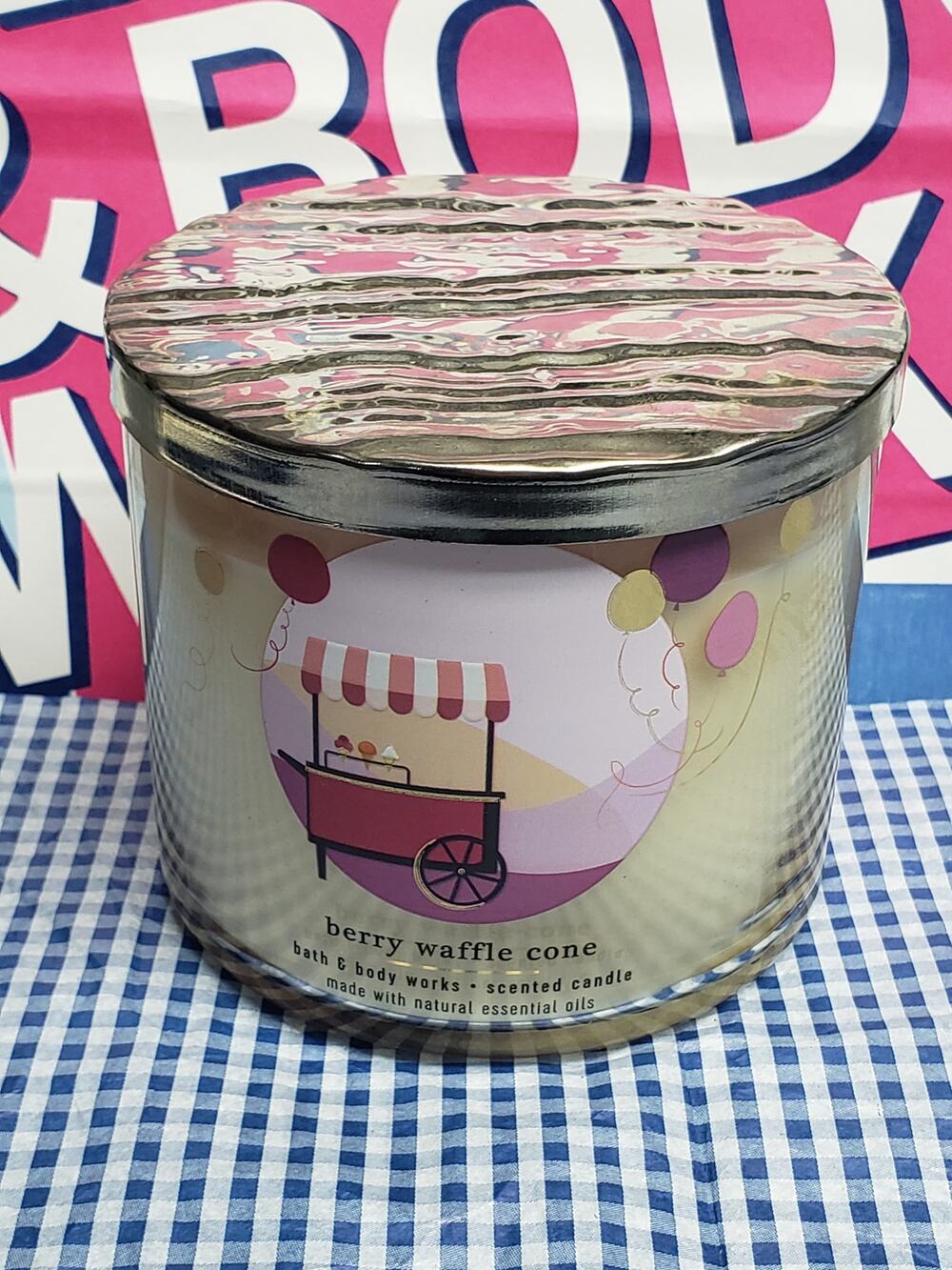 BBW Berry Waffle Cone Decorative Lid Large 3 Wick Candle Home Fragrance